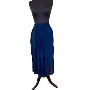 Raquel Allegra 100%  Cotton Super Soft Navy Wrap Around Midi Skirt  Size 2 (M)